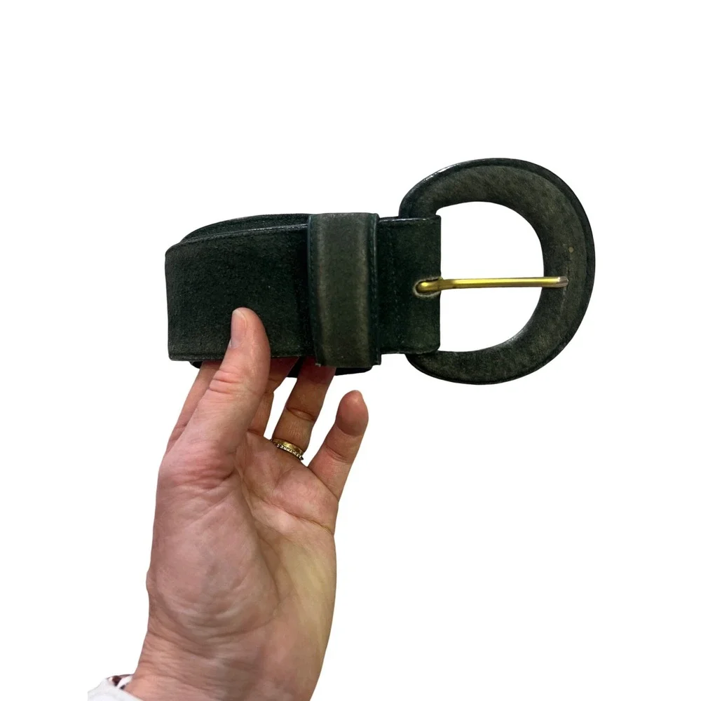 Amanda Smith Vintage Dark Green Suede Leather Wide Waist Belt Medium Gold Buckle